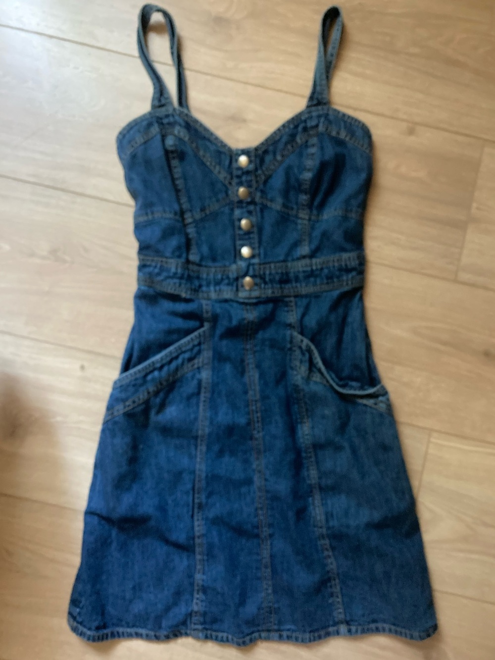 Japna Dark Blue Denim Mini Dress with Button Front